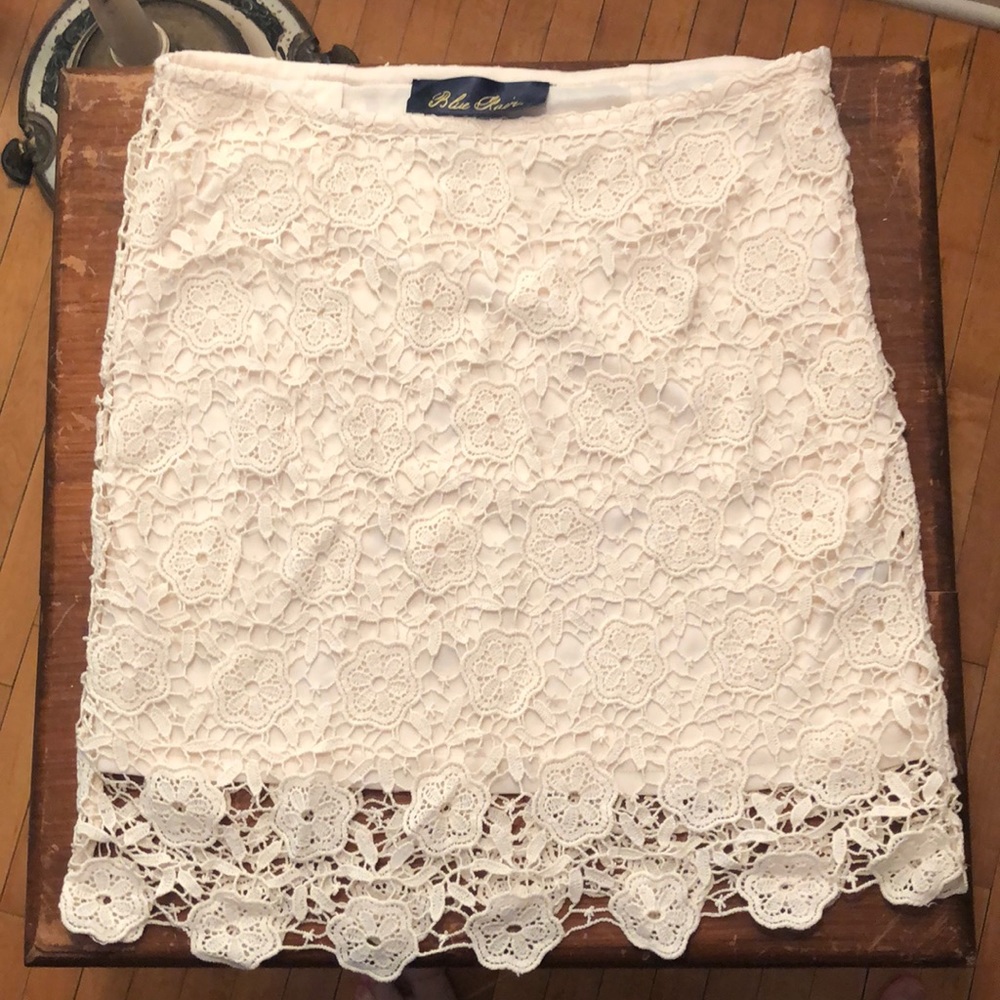 Francesca’s “Blue Rain” Ivory Lace Skirt